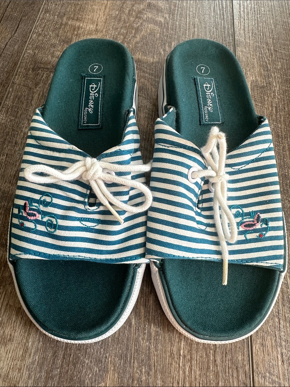 Disney Teal and White Striped Slide Sandals